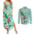 Hawaii Tropical Flowers Couples Matching Summer Maxi Dress and Long Sleeve Button Shirt Polynesian Tattoo Mint Green