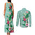 Hawaii Tropical Flowers Couples Matching Tank Maxi Dress and Long Sleeve Button Shirt Polynesian Tattoo Mint Green