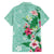 Hawaii Tropical Flowers Family Matching Long Sleeve Bodycon Dress and Hawaiian Shirt Polynesian Tattoo Mint Green