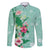 Hawaii Tropical Flowers Family Matching Long Sleeve Bodycon Dress and Hawaiian Shirt Polynesian Tattoo Mint Green