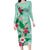 Hawaii Tropical Flowers Family Matching Long Sleeve Bodycon Dress and Hawaiian Shirt Polynesian Tattoo Mint Green