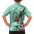 Hawaii Tropical Flowers Family Matching Off The Shoulder Long Sleeve Dress and Hawaiian Shirt Polynesian Tattoo Mint Green