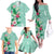 Hawaii Tropical Flowers Family Matching Off The Shoulder Long Sleeve Dress and Hawaiian Shirt Polynesian Tattoo Mint Green