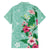 Hawaii Tropical Flowers Family Matching Off The Shoulder Long Sleeve Dress and Hawaiian Shirt Polynesian Tattoo Mint Green