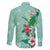 Hawaii Tropical Flowers Family Matching Off The Shoulder Long Sleeve Dress and Hawaiian Shirt Polynesian Tattoo Mint Green