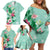 Hawaii Tropical Flowers Family Matching Off Shoulder Short Dress and Hawaiian Shirt Polynesian Tattoo Mint Green