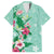 Hawaii Tropical Flowers Family Matching Off Shoulder Short Dress and Hawaiian Shirt Polynesian Tattoo Mint Green