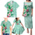 Hawaii Tropical Flowers Family Matching Puletasi and Hawaiian Shirt Polynesian Tattoo Mint Green