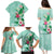 Hawaii Tropical Flowers Family Matching Puletasi and Hawaiian Shirt Polynesian Tattoo Mint Green