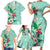 Hawaii Tropical Flowers Family Matching Short Sleeve Bodycon Dress and Hawaiian Shirt Polynesian Tattoo Mint Green