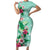 Hawaii Tropical Flowers Family Matching Short Sleeve Bodycon Dress and Hawaiian Shirt Polynesian Tattoo Mint Green