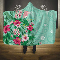 Hawaii Tropical Flowers Hooded Blanket Polynesian Tattoo Mint Green LT05 - Polynesian Pride