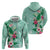 Hawaii Tropical Flowers Hoodie Polynesian Tattoo Mint Green