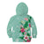 Hawaii Tropical Flowers Kid Hoodie Polynesian Tattoo Mint Green