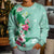 Hawaii Tropical Flowers Kid Ugly Christmas Sweater Polynesian Tattoo Mint Green