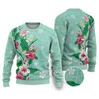 Hawaii Tropical Flowers Ugly Christmas Sweater Polynesian Tattoo Mint Green LT05 Green - Polynesian Pride