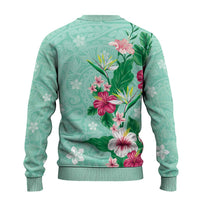 Hawaii Tropical Flowers Ugly Christmas Sweater Polynesian Tattoo Mint Green LT05 - Polynesian Pride