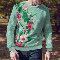 Hawaii Tropical Flowers Ugly Christmas Sweater Polynesian Tattoo Mint Green LT05 - Polynesian Pride