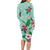 Hawaii Tropical Flowers Long Sleeve Bodycon Dress Polynesian Tattoo Mint Green