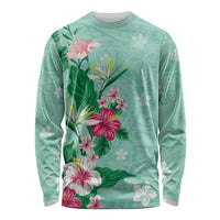 Hawaii Tropical Flowers Long Sleeve Shirt Polynesian Tattoo Mint Green LT05 Unisex Green - Polynesian Pride
