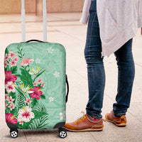 Hawaii Tropical Flowers Luggage Cover Polynesian Tattoo Mint Green LT05 Green - Polynesian Pride