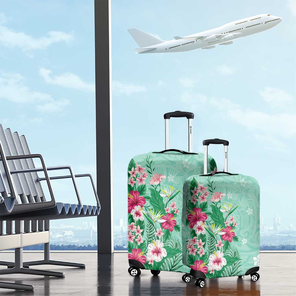 Hawaii Tropical Flowers Luggage Cover Polynesian Tattoo Mint Green LT05 - Polynesian Pride