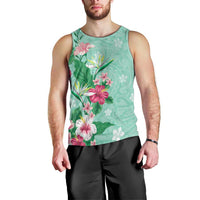 Hawaii Tropical Flowers Men Tank Top Polynesian Tattoo Mint Green LT05 - Polynesian Pride