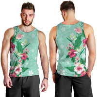 Hawaii Tropical Flowers Men Tank Top Polynesian Tattoo Mint Green LT05 - Polynesian Pride