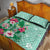 Hawaii Tropical Flowers Quilt Bed Set Polynesian Tattoo Mint Green