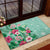 Hawaii Tropical Flowers Rubber Doormat Polynesian Tattoo Mint Green