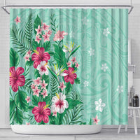 Hawaii Tropical Flowers Shower Curtain Polynesian Tattoo Mint Green LT05 - Polynesian Pride
