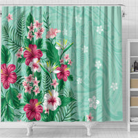 Hawaii Tropical Flowers Shower Curtain Polynesian Tattoo Mint Green LT05 - Polynesian Pride