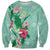 Hawaii Tropical Flowers Sweatshirt Polynesian Tattoo Mint Green