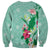 Hawaii Tropical Flowers Sweatshirt Polynesian Tattoo Mint Green