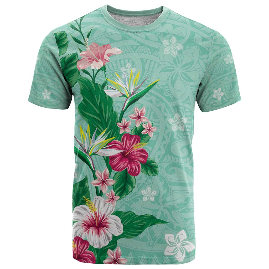 Hawaii Tropical Flowers T Shirt Polynesian Tattoo Mint Green LT05 Green - Polynesian Pride