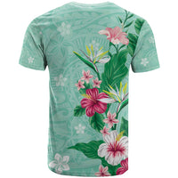 Hawaii Tropical Flowers T Shirt Polynesian Tattoo Mint Green LT05 - Polynesian Pride