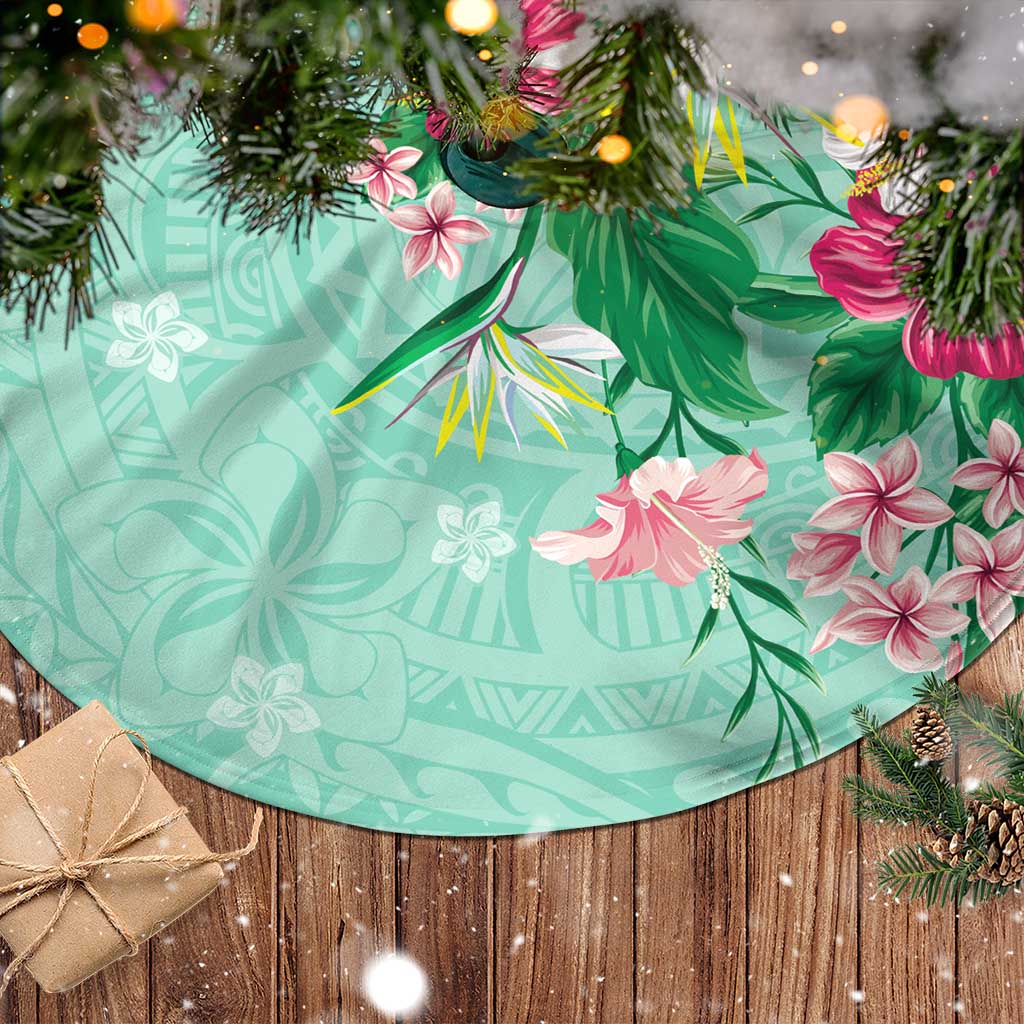 Hawaii Tropical Flowers Tree Skirt Polynesian Tattoo Mint Green LT05 - Polynesian Pride