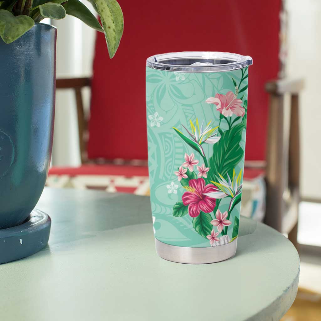 Hawaii Tropical Flowers Tumbler Cup Polynesian Tattoo Mint Green LT05 - Polynesian Pride