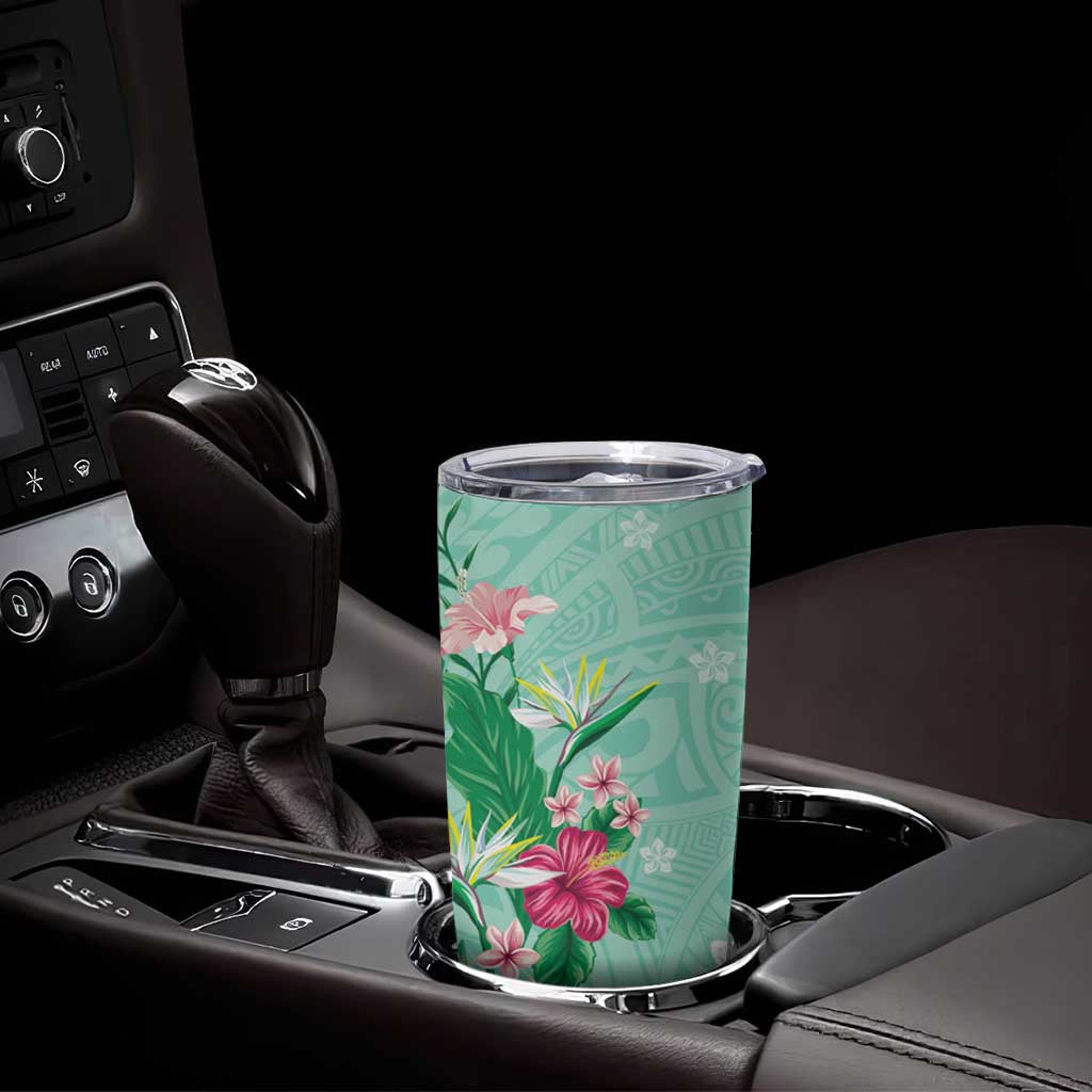 Hawaii Tropical Flowers Tumbler Cup Polynesian Tattoo Mint Green LT05 - Polynesian Pride