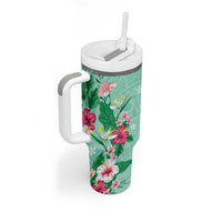 Hawaii Tropical Flowers Tumbler With Handle Polynesian Tattoo Mint Green LT05 - Polynesian Pride