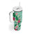 Hawaii Tropical Flowers Tumbler With Handle Polynesian Tattoo Mint Green