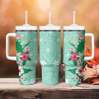 Hawaii Tropical Flowers Tumbler With Handle Polynesian Tattoo Mint Green LT05 - Polynesian Pride