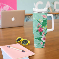Hawaii Tropical Flowers Tumbler With Handle Polynesian Tattoo Mint Green LT05 - Polynesian Pride
