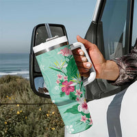 Hawaii Tropical Flowers Tumbler With Handle Polynesian Tattoo Mint Green LT05 - Polynesian Pride