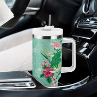 Hawaii Tropical Flowers Tumbler With Handle Polynesian Tattoo Mint Green LT05 - Polynesian Pride