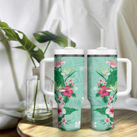 Hawaii Tropical Flowers Tumbler With Handle Polynesian Tattoo Mint Green LT05 - Polynesian Pride