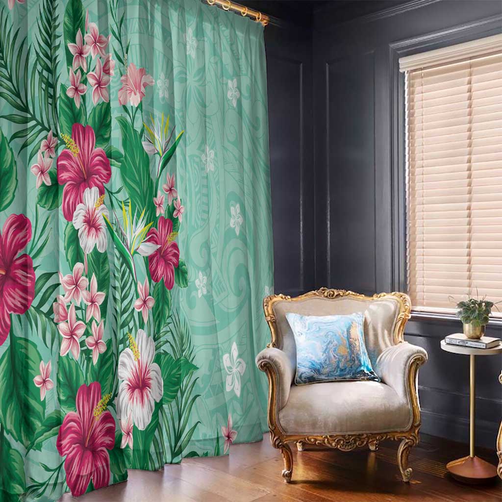 Hawaii Tropical Flowers Window Curtain Polynesian Tattoo Mint Green LT05 - Polynesian Pride