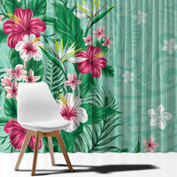 Hawaii Tropical Flowers Window Curtain Polynesian Tattoo Mint Green LT05 - Polynesian Pride