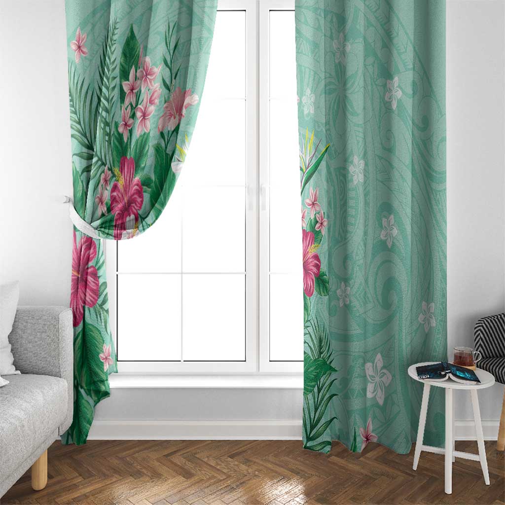 Hawaii Tropical Flowers Window Curtain Polynesian Tattoo Mint Green LT05 - Polynesian Pride