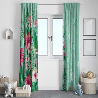 Hawaii Tropical Flowers Window Curtain Polynesian Tattoo Mint Green LT05 - Polynesian Pride